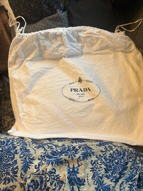 Prada White Dust Bag with Navy Logo